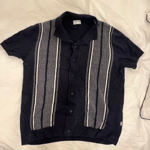 Frank & Oak Button-Up Polo Knit in Navy